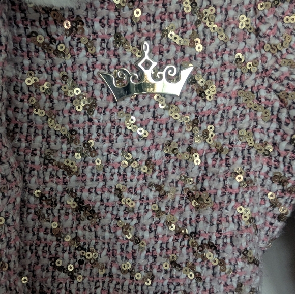 Disney Princess Tweed Coat Girls 5/6 Pink Sequins Faux Fur Dress-up Fairytale - Picture 2 of 10